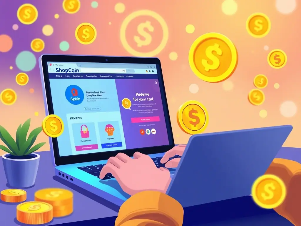 A user redeeming ShopCoin for discounts and perks on a partner merchant's website, highlighting the value of ShopCoin.